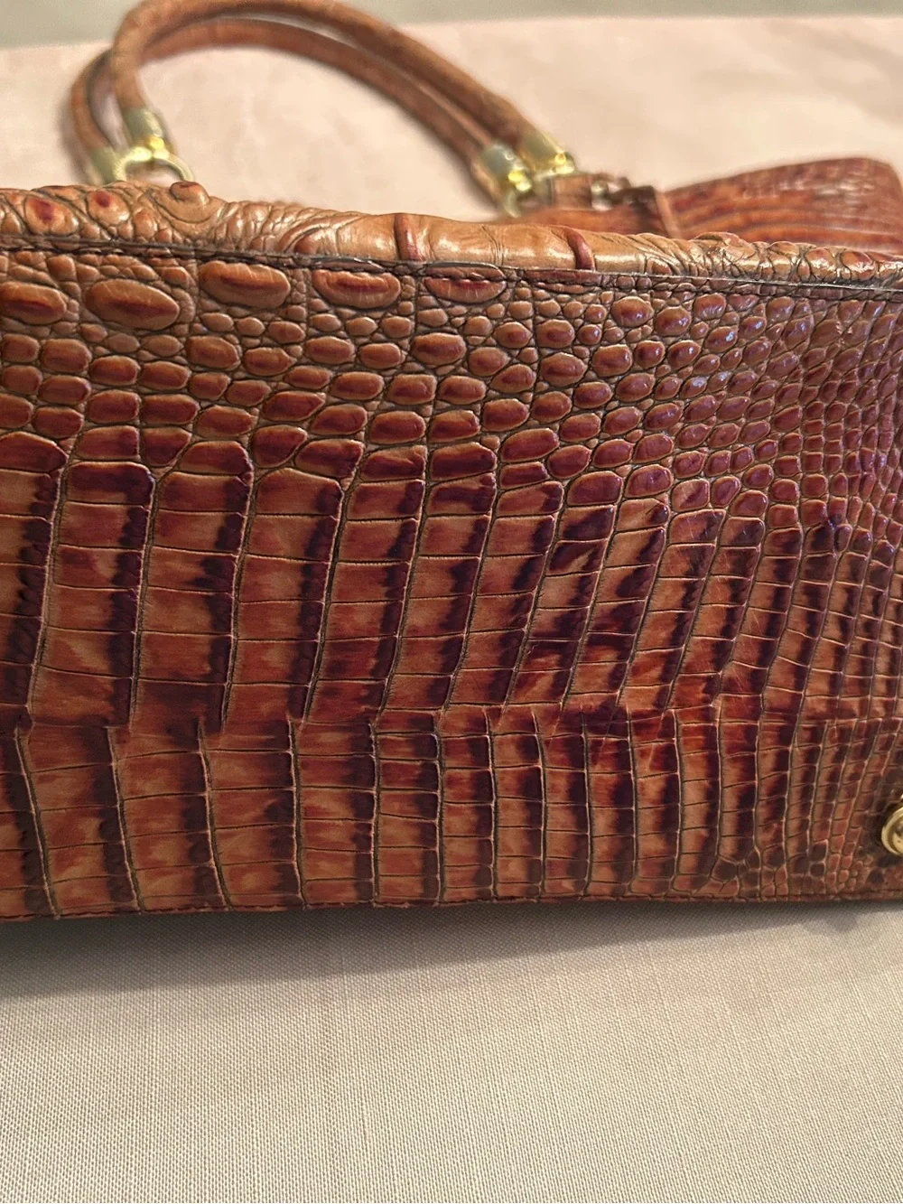 Brahmin Ruby satchel leather Melbourne Pecan handbag. Toasted almond